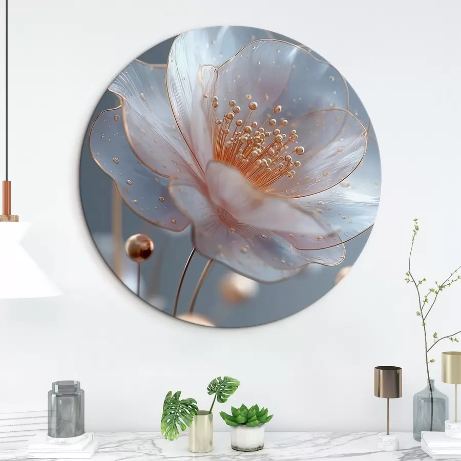 Tablouri Floare translucidă cu stamine de cupru pe fond albastru r45880