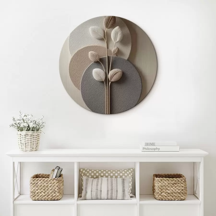 Tablouri Cercuri în relief și o ramură în tonuri neutre calde r45883