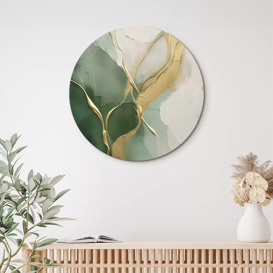 Tablouri Abstracție smarald-crem cu șiroaie galbene r45887