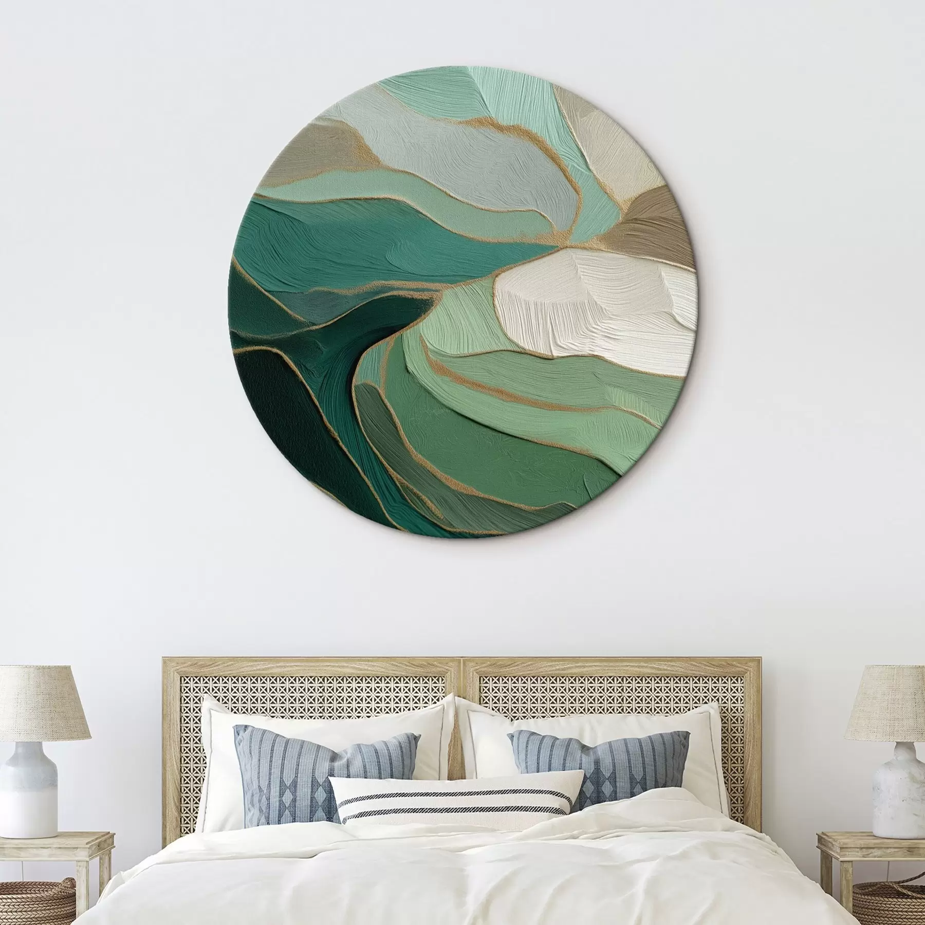 Tablouri Abstracție verde salvie cu contur galben r45901