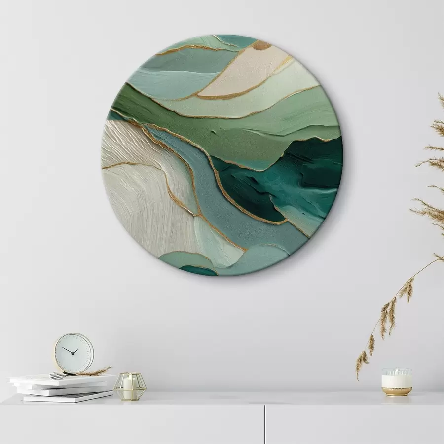 Tablouri Abstracție verde stratificată cu linii galbene și profunzime r45902