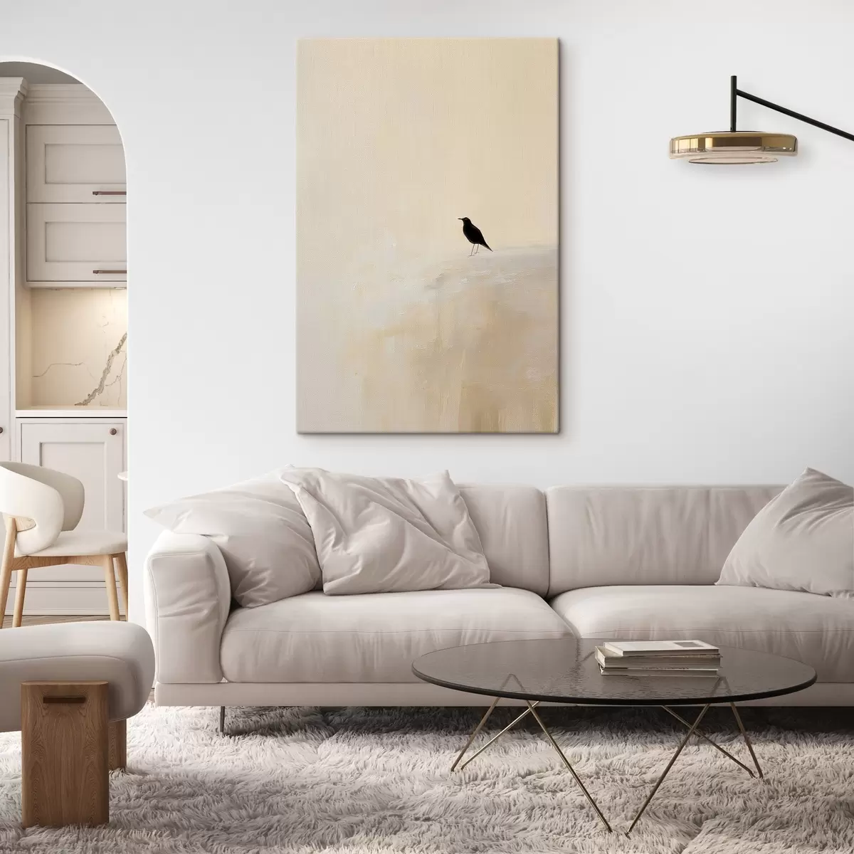 Tablouri Pasăre singuratică pe un fundal bej cald s45882