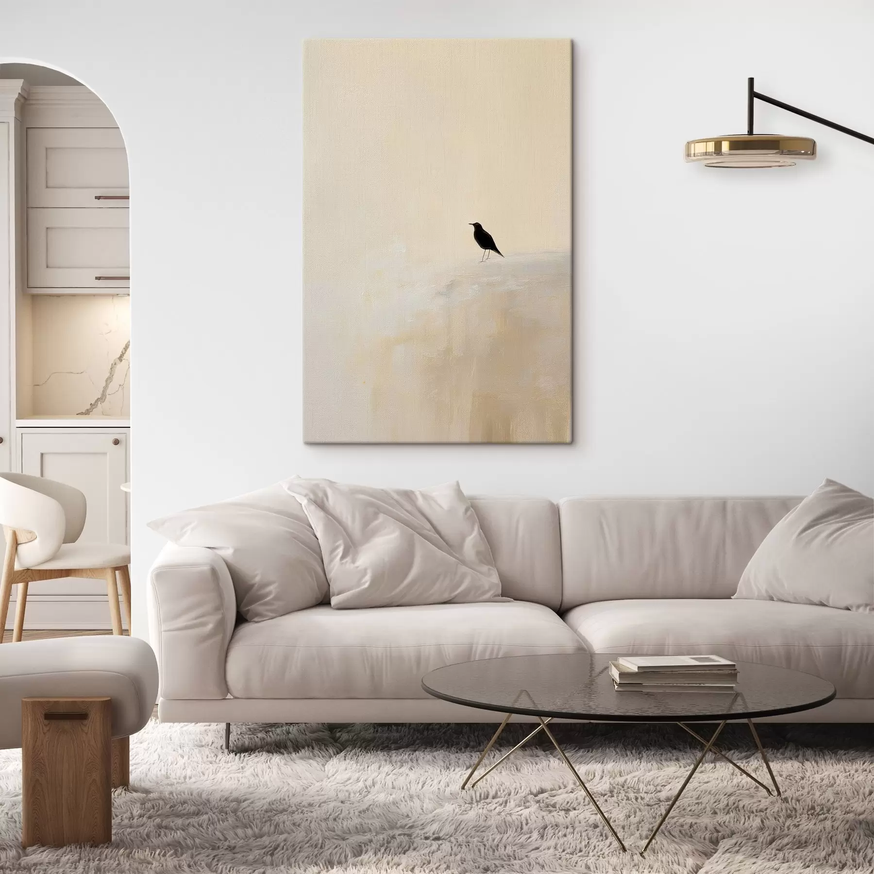 Tablouri Pasăre singuratică pe un fundal bej cald s45882