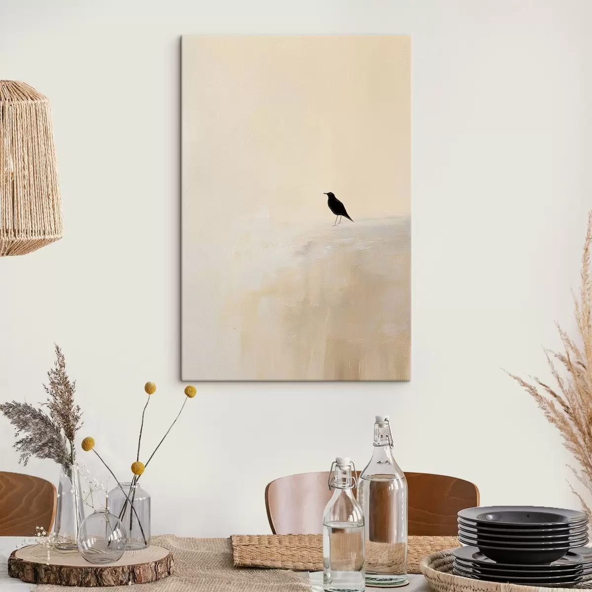 Tablouri Pasăre singuratică pe un fundal bej cald s45882