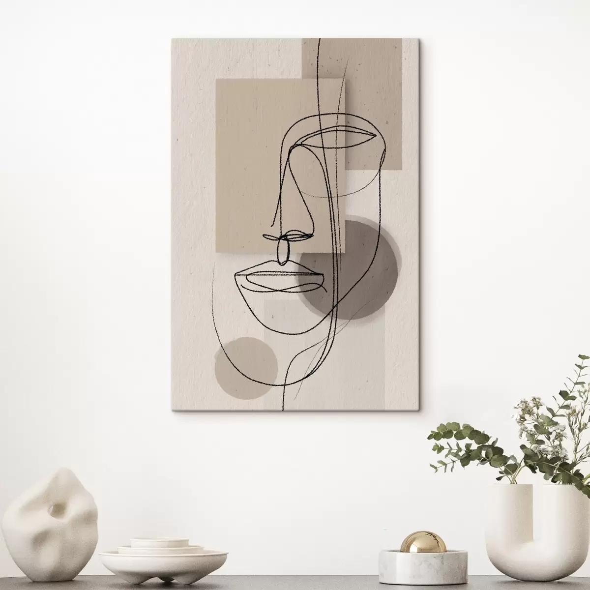 Tablouri Portret în linie peste forme geometrice bej s45886