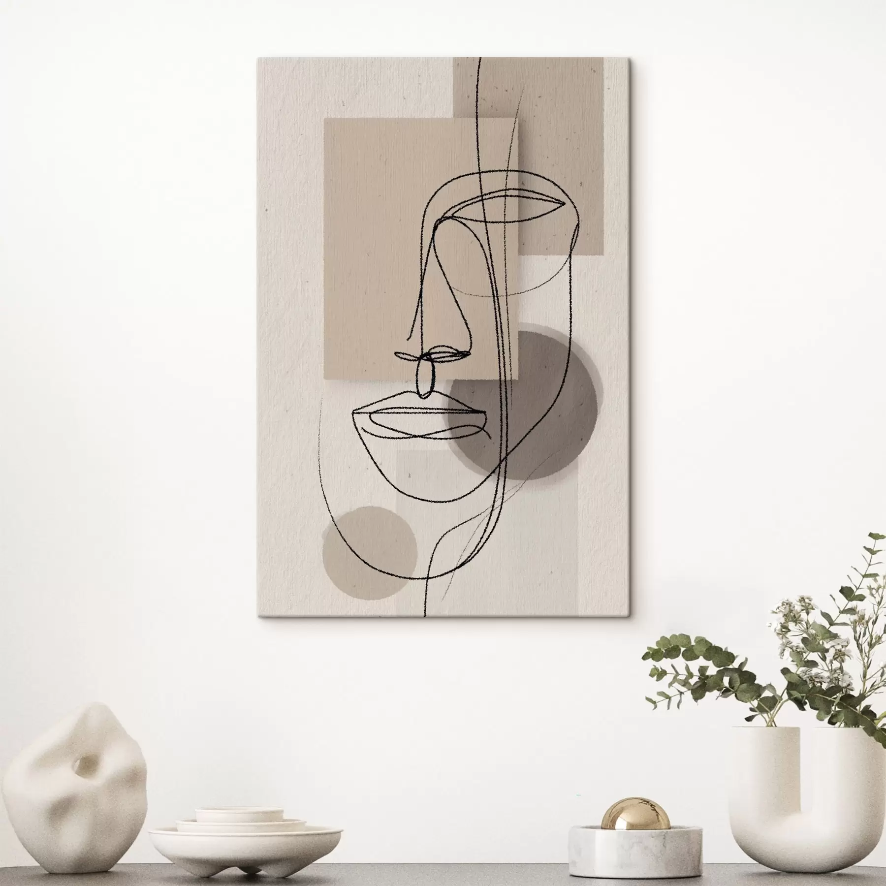 Tablouri Portret în linie peste forme geometrice bej s45886