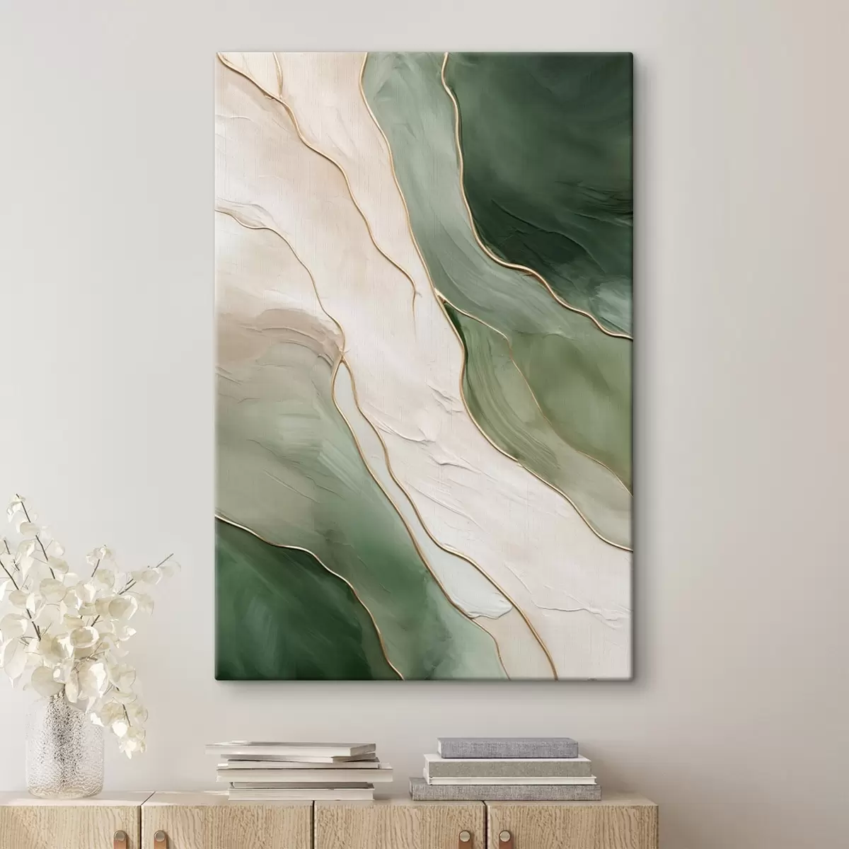 Tablouri Abstracție smarald cu linii fine galbene s45888