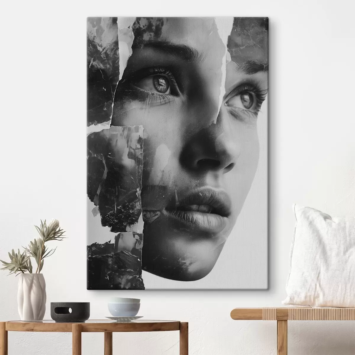 Tablouri Portret colaj alb-negru cu straturi texturate rupte s45898