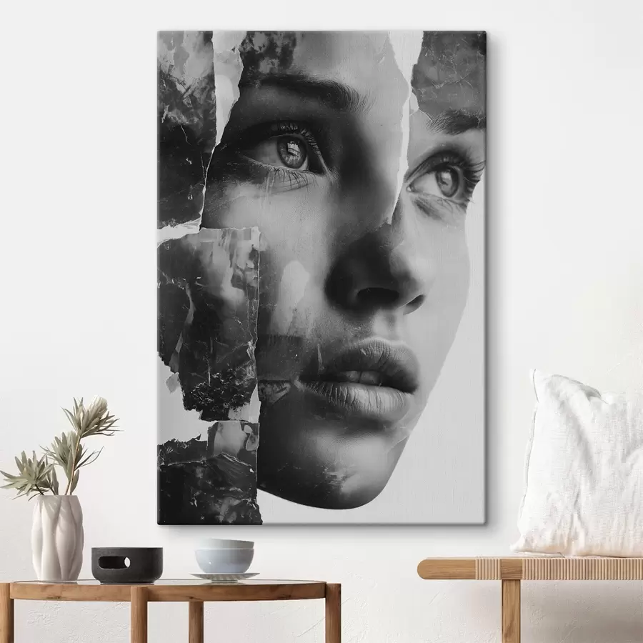 Tablouri Portret colaj alb-negru cu straturi texturate rupte s45898