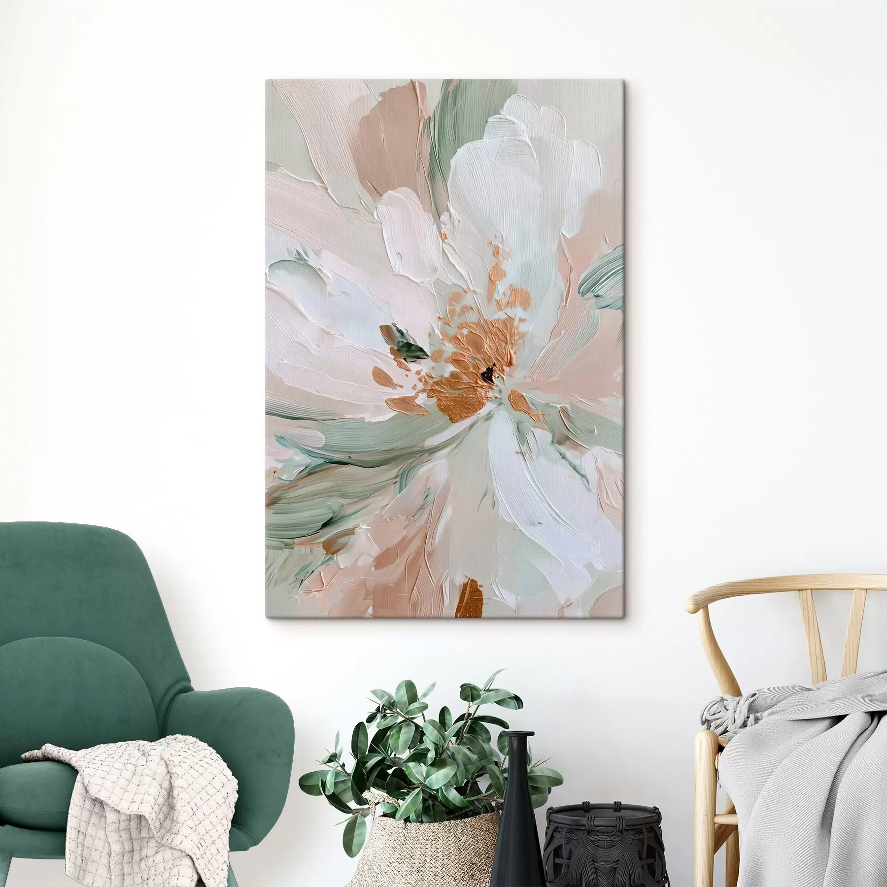 Tablouri Floare pastelată impasto cu accente galbene s45900