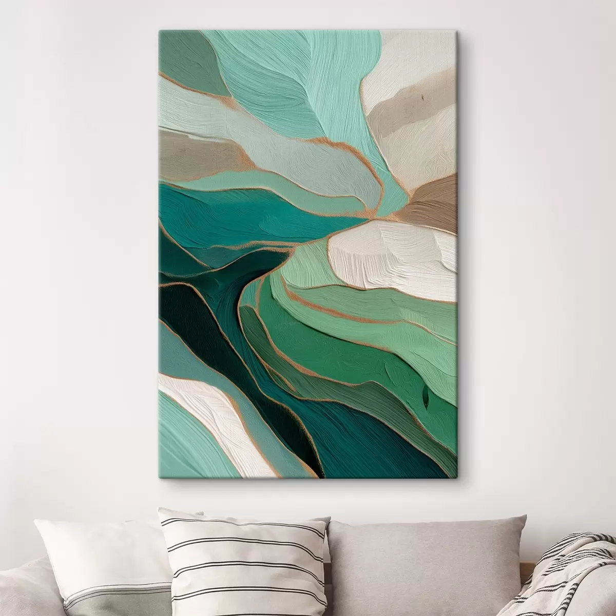 Tablouri Abstracție verde salvie cu contur galben s45901