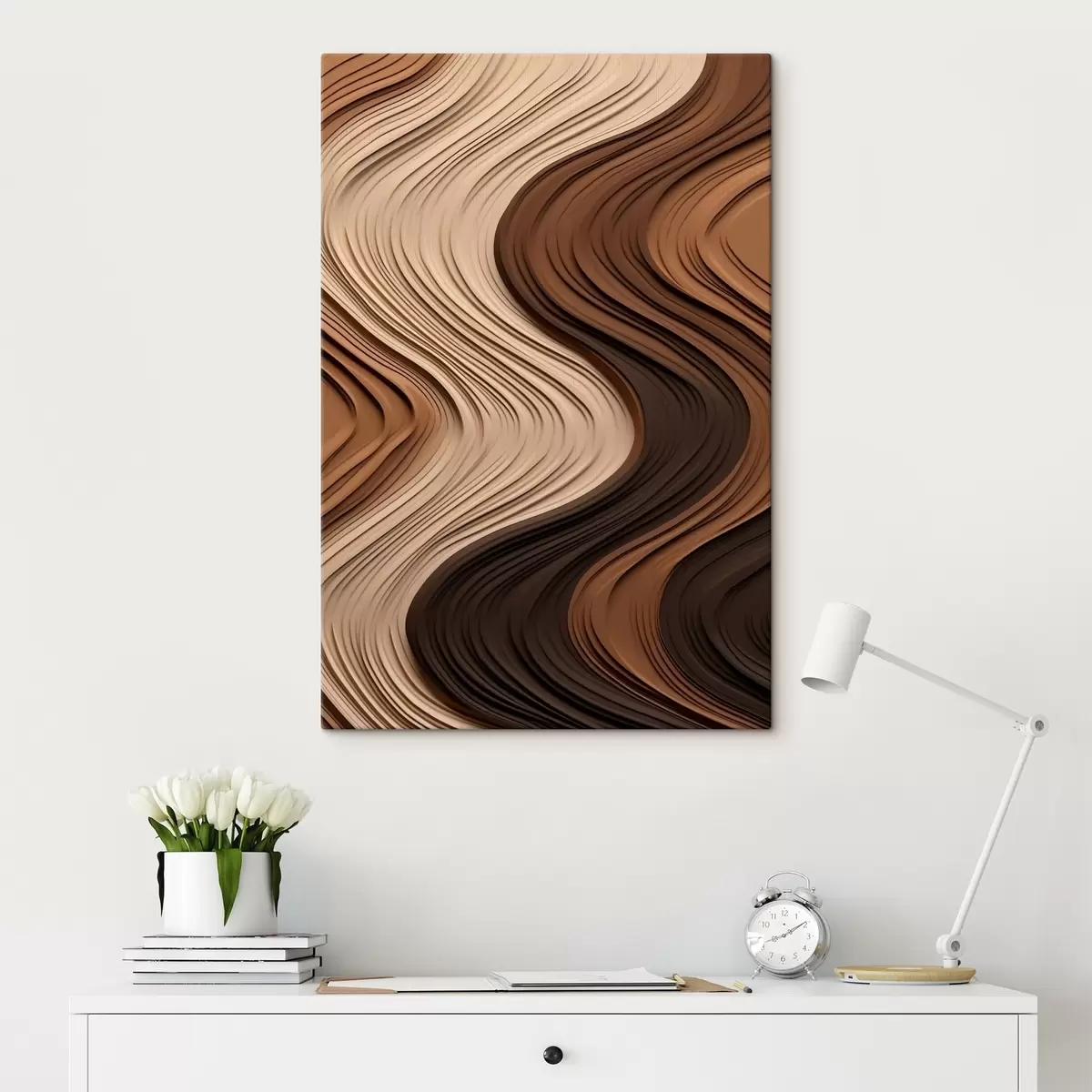 Tablouri Valuri verticale în straturi calde de bej-maro s45905