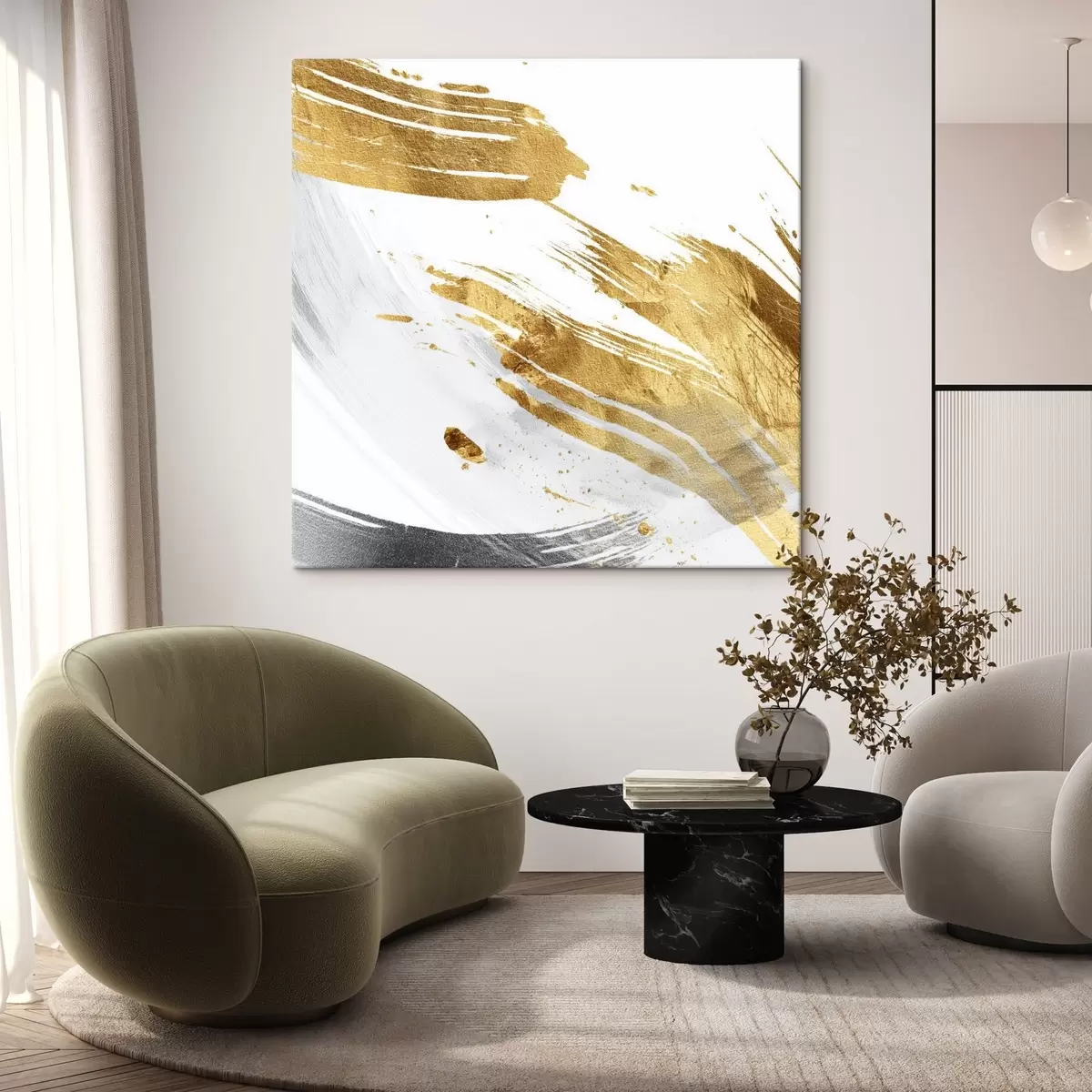 Tablouri Linii dinamice în tonuri de alb și galben-gri s45866