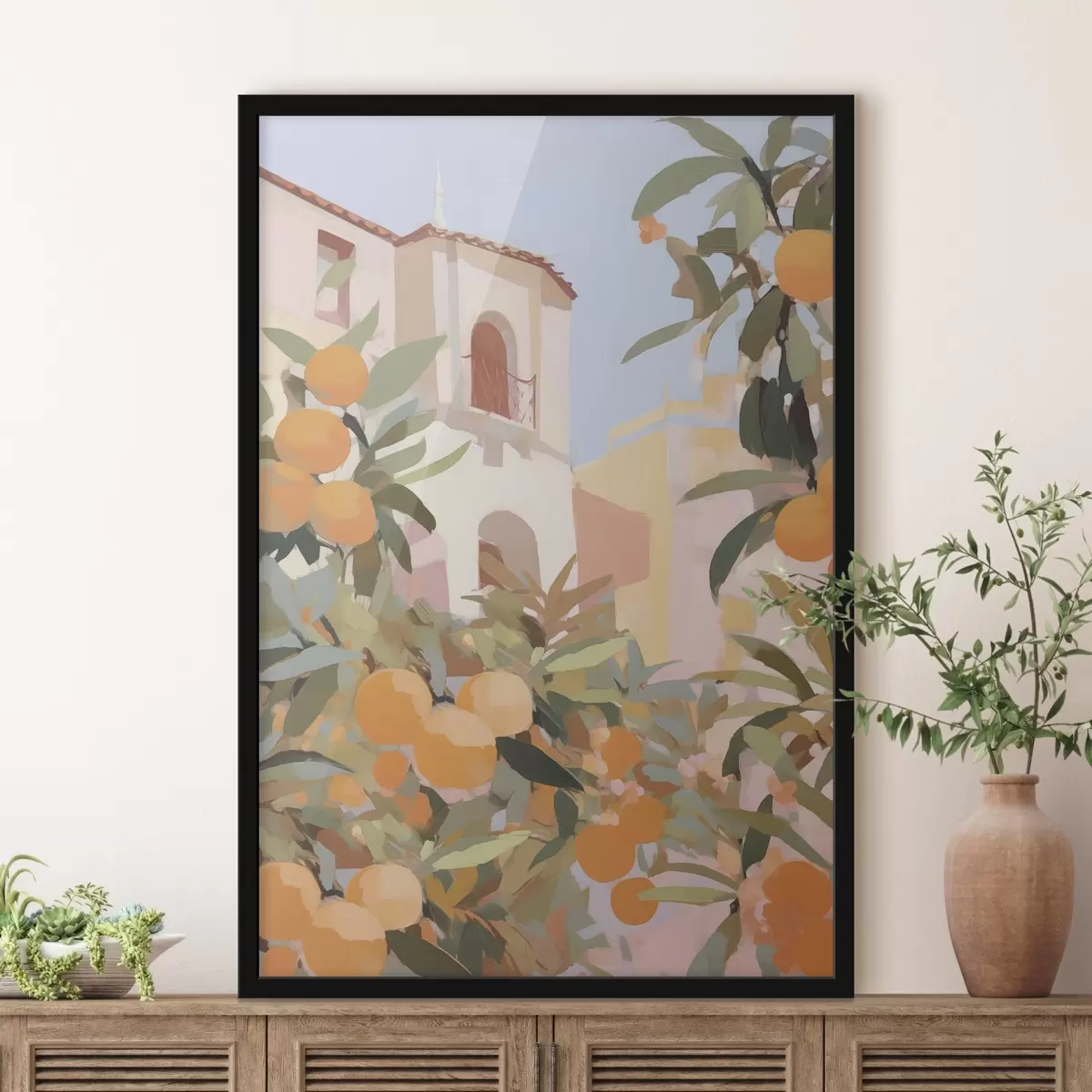 Poster Portocale pe o ramură în fața casei f46060