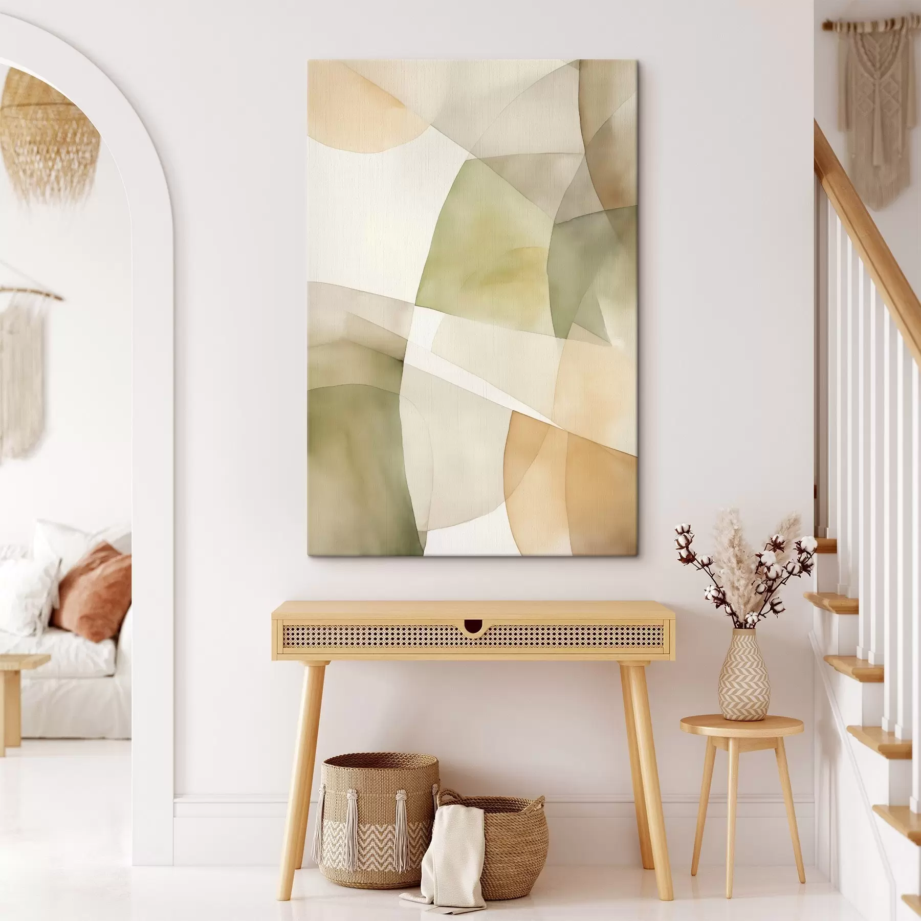 Tablouri Forme geometrice abstracte texturate în acuarelă, în nuanțe de verde, maro și bej s45928