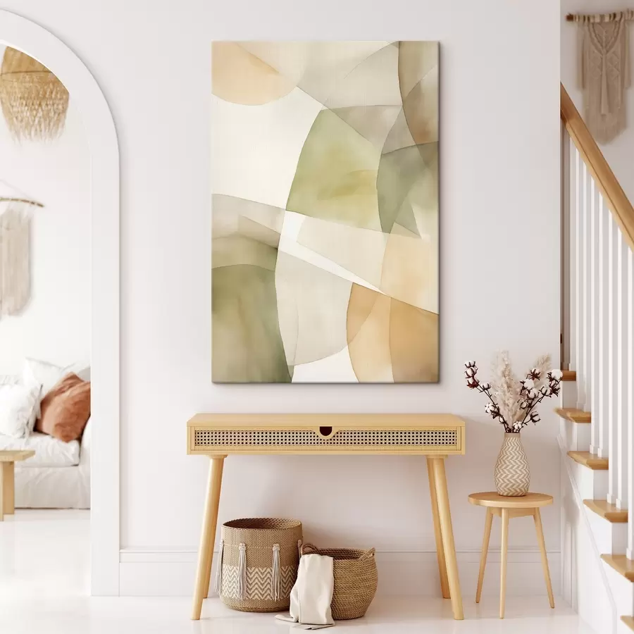 Tablouri Forme geometrice abstracte texturate în acuarelă, în nuanțe de verde, maro și bej s45928