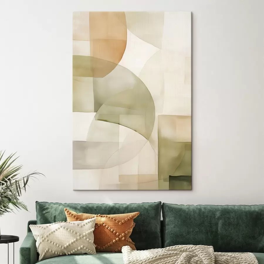Tablouri Forme geometrice abstracte texturate în acuarelă, în nuanțe de verde, maro și bej s45929