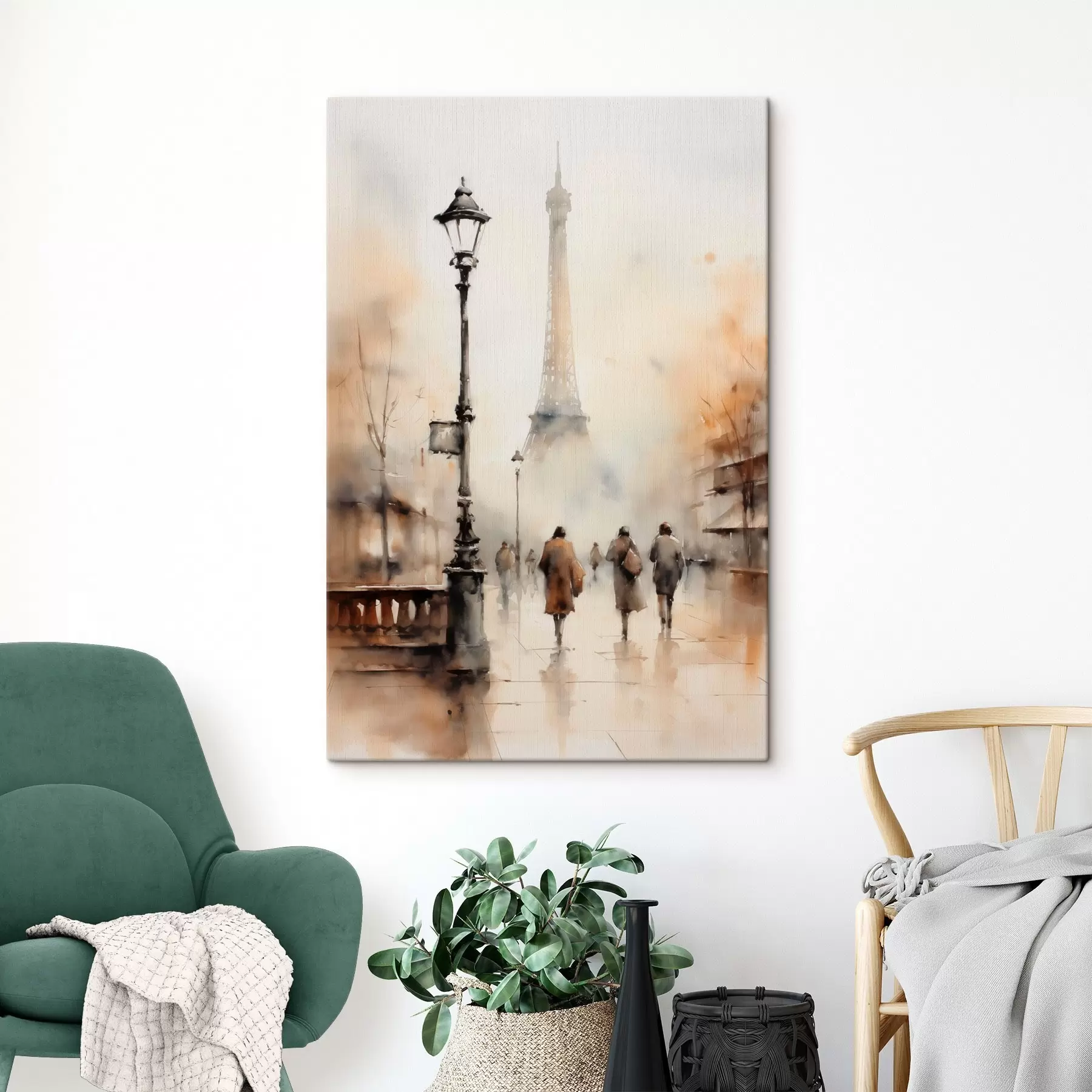 Tablouri O zi ploioasă de toamnă în Paris, cu Turnul Eiffel în fundal și felinare vintage s45931