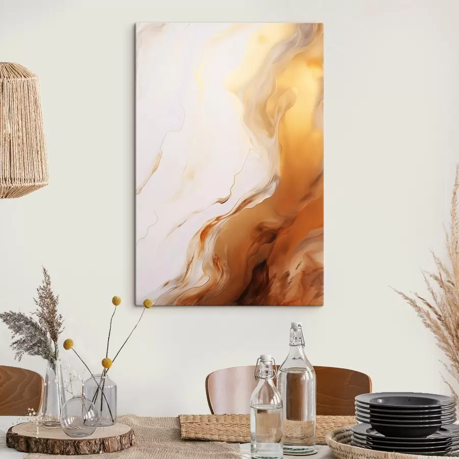 Tablouri Imitare de pictură abstractă cu culori albe și portocalii, artă fluidă cu linii ondulate, artă modernă s45939