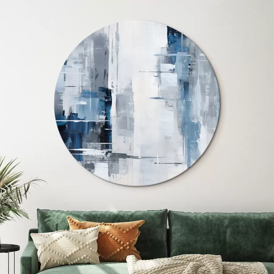 Tablouri Imitare de pictură abstractă cu culori albastru, gri și alb, linii verticale și forme geometrice r45926
