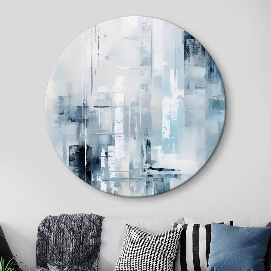 Tablouri Imitare de pictură abstractă cu culori albastru, gri și alb, linii verticale și forme geometrice r45927