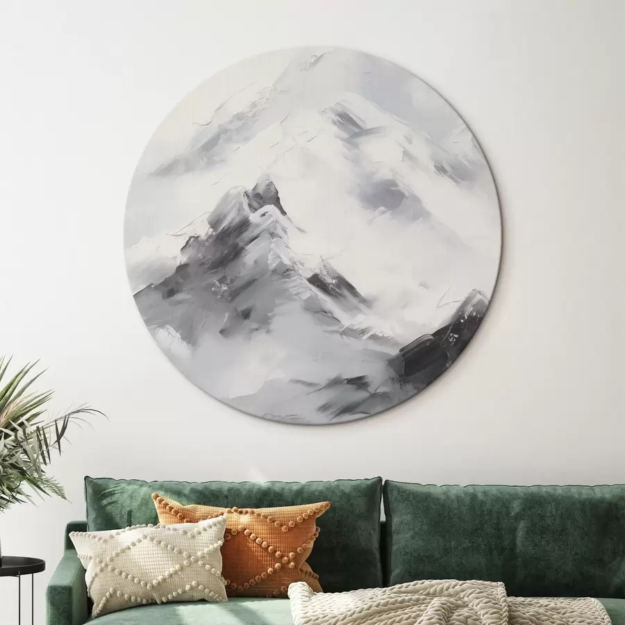 Tablouri Vârfuri de munte înzăpezite cu umbre cenușii, cer cenușiu, pensule, texturat, minimalist r45933