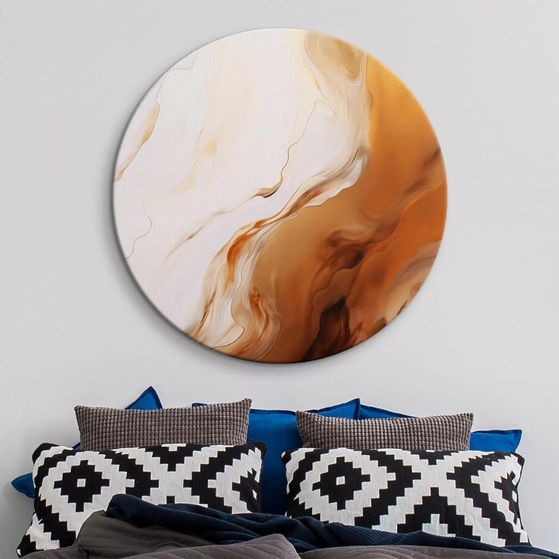 Tablouri Imitare de pictură abstractă cu culori albe și portocalii, artă fluidă cu linii ondulate, artă modernă r45939