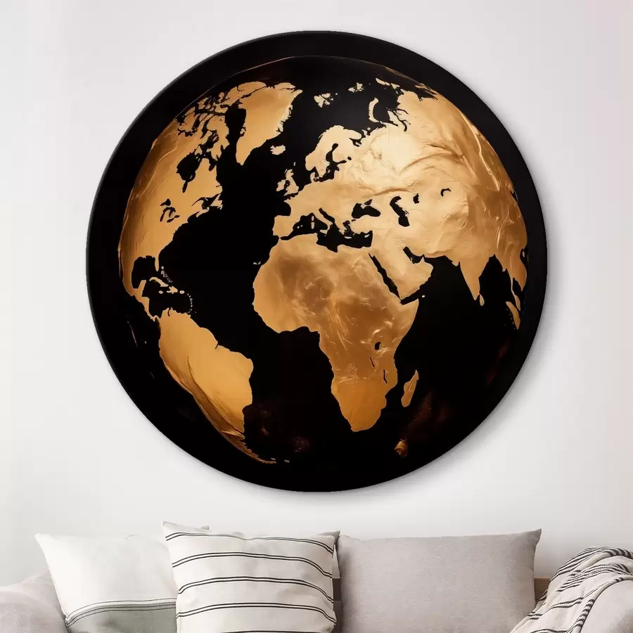 Tablouri Glob pământesc abstract texturat galben, planetă pe fundal negru, artă minimalistă modernă r45942