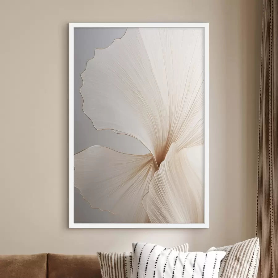 fototapet Flori abstracte cu petale subțiri și delicate, în nuanțe de alb și bej f45923