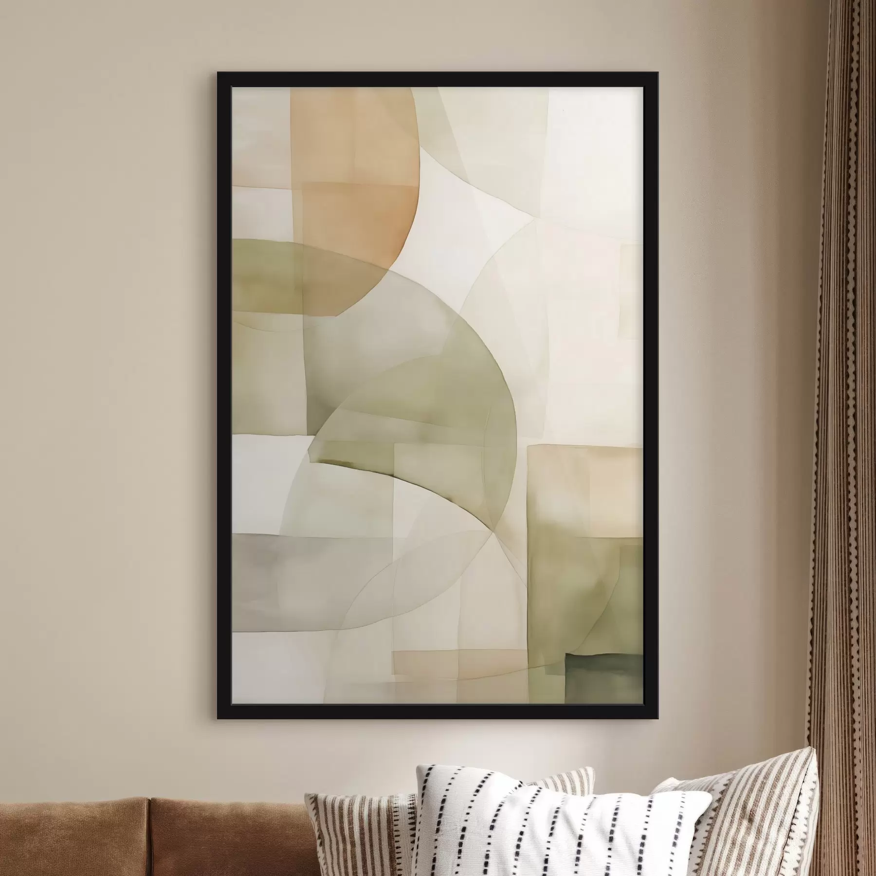 fototapet Forme geometrice abstracte texturate în acuarelă, în nuanțe de verde, maro și bej f45929