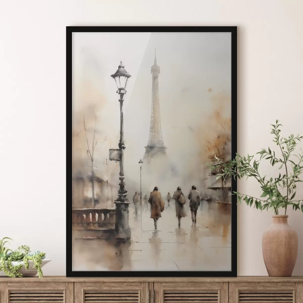 Poster O zi ploioasă de toamnă în Paris, cu Turnul Eiffel în fundal și felinare vintage f45931