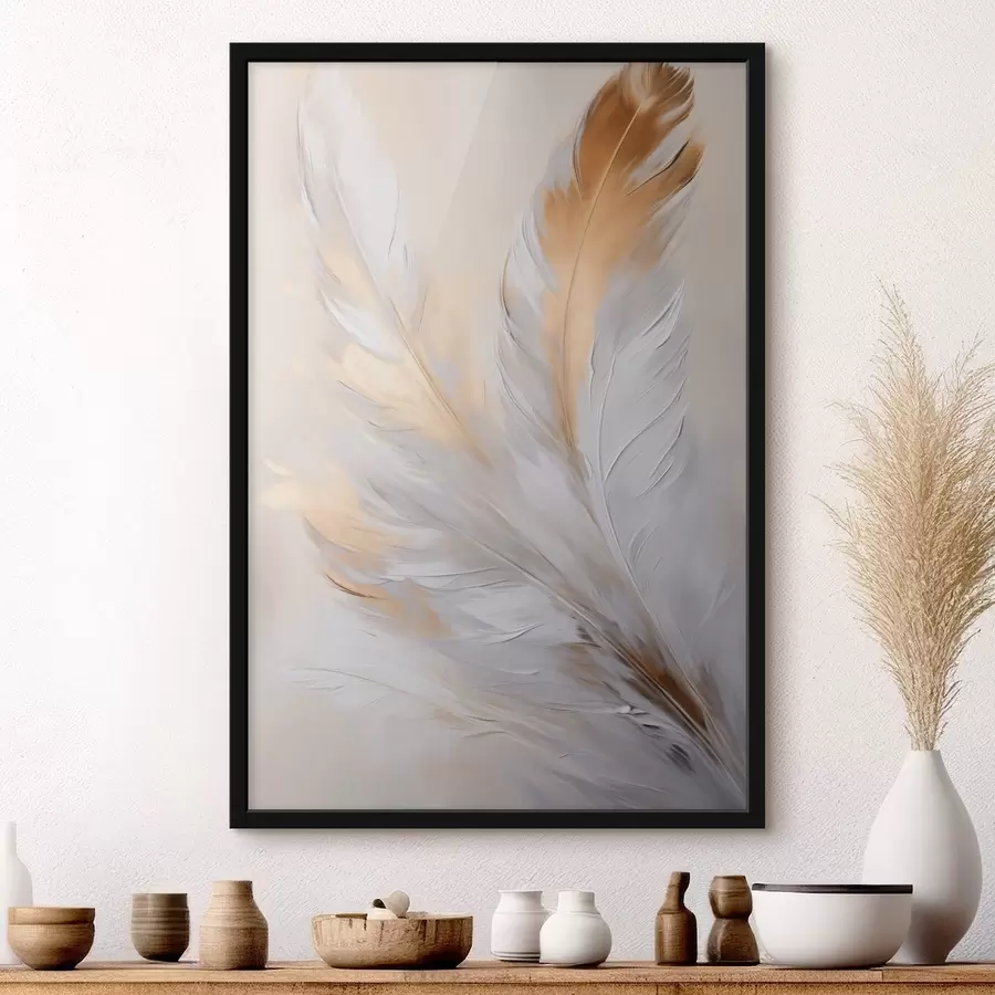 fototapet Pene cu accente portocalii, iluminare difuză, compoziție minimalistă texturată, artă modernă f45944