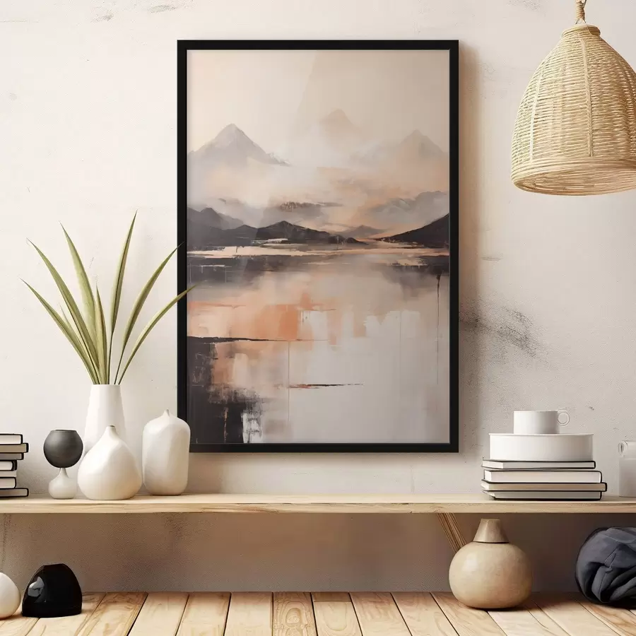 fototapet O pictură cu textură peisagistică care imită munții și un lac f45950