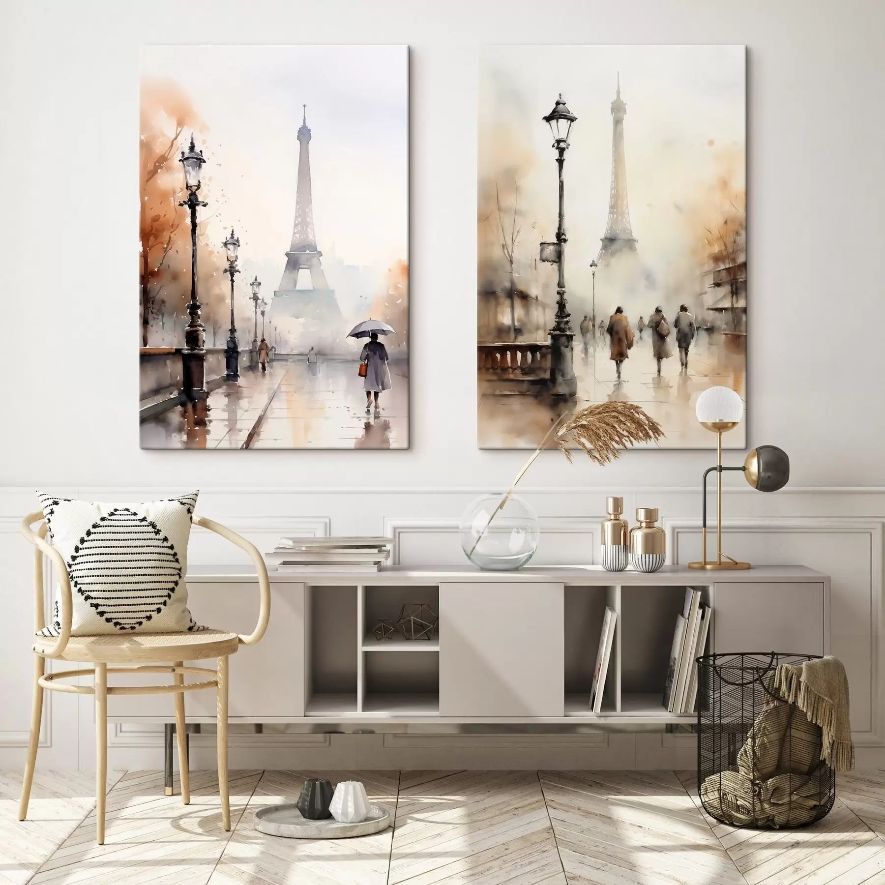 fototapet O zi ploioasă de toamnă în Paris, cu Turnul Eiffel în fundal și felinare vintage m00821