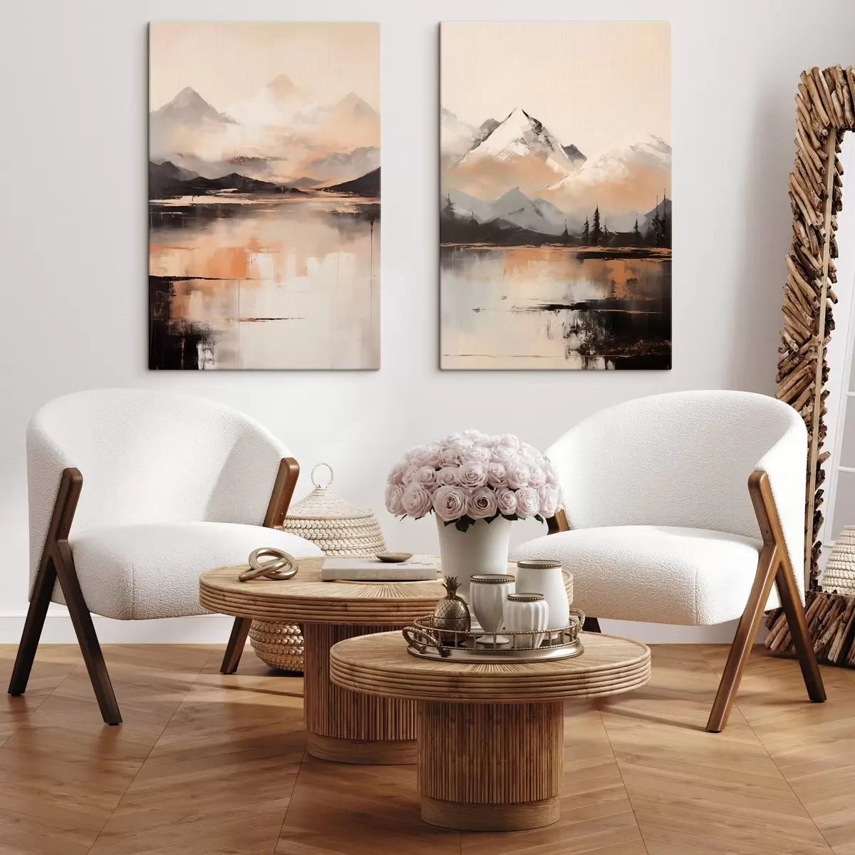 Tablouri O pictură cu textură peisagistică care imită munții și un lac m00831