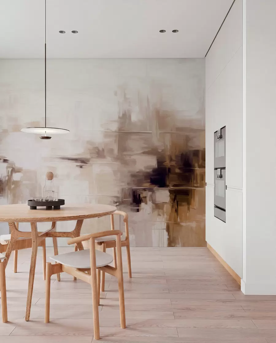 fototapet Imitare de pictură abstractă cu textură peisagistică, cu pensule maro și albe, stil modern w09422v1