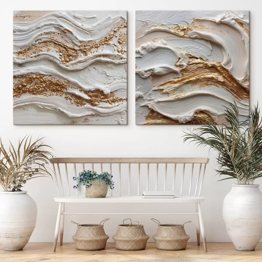 Tablouri Abstracție volumetrică cu linii albe și galbene m00742