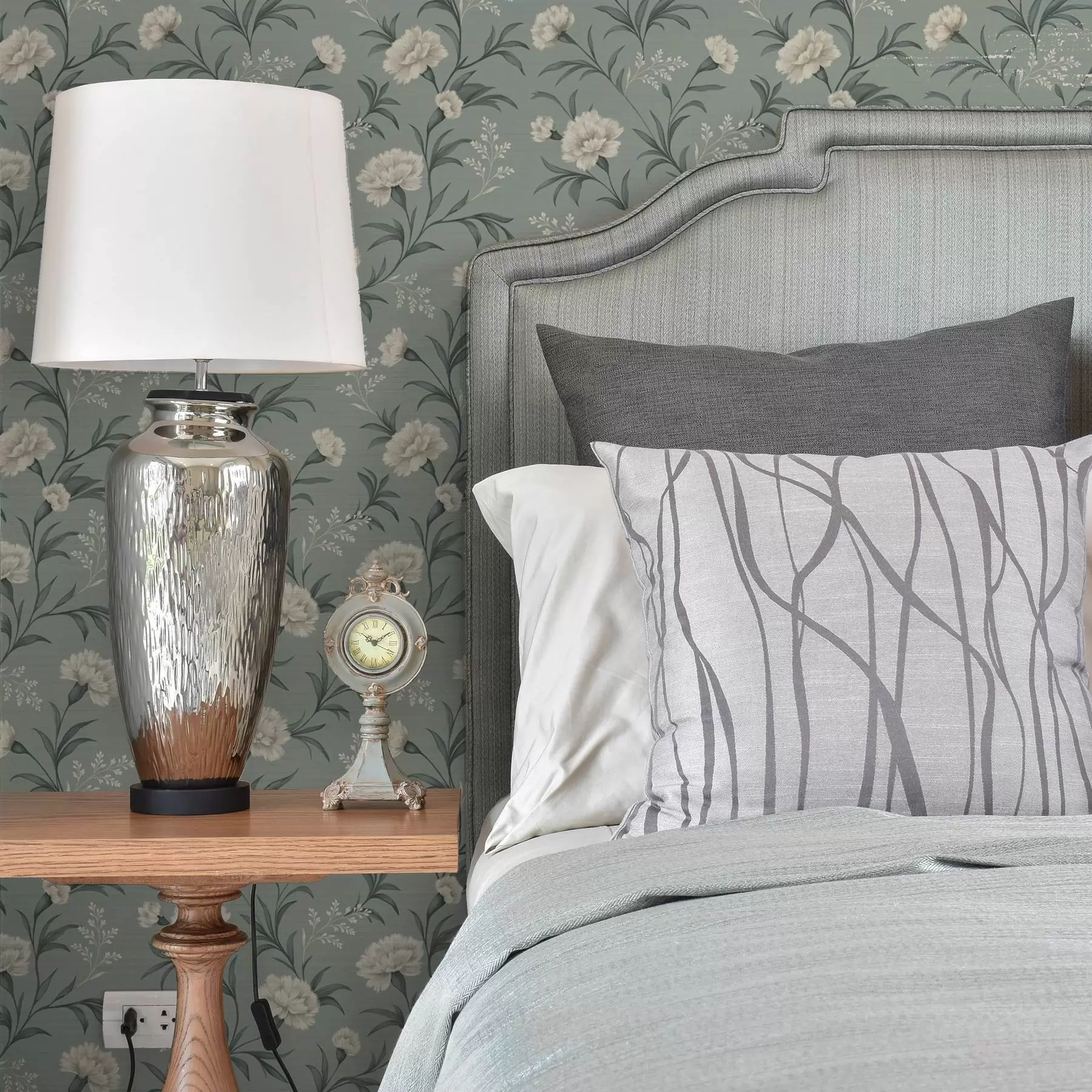 fototapet Garoafe pudrate pe fond gri-albastru, imprimeu rafinat a00610