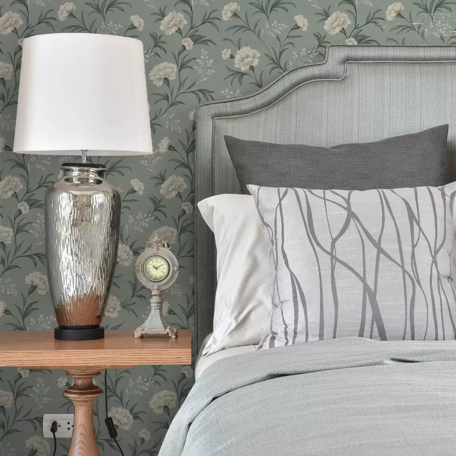 fototapet Garoafe pudrate pe fond gri-albastru, imprimeu rafinat a00610