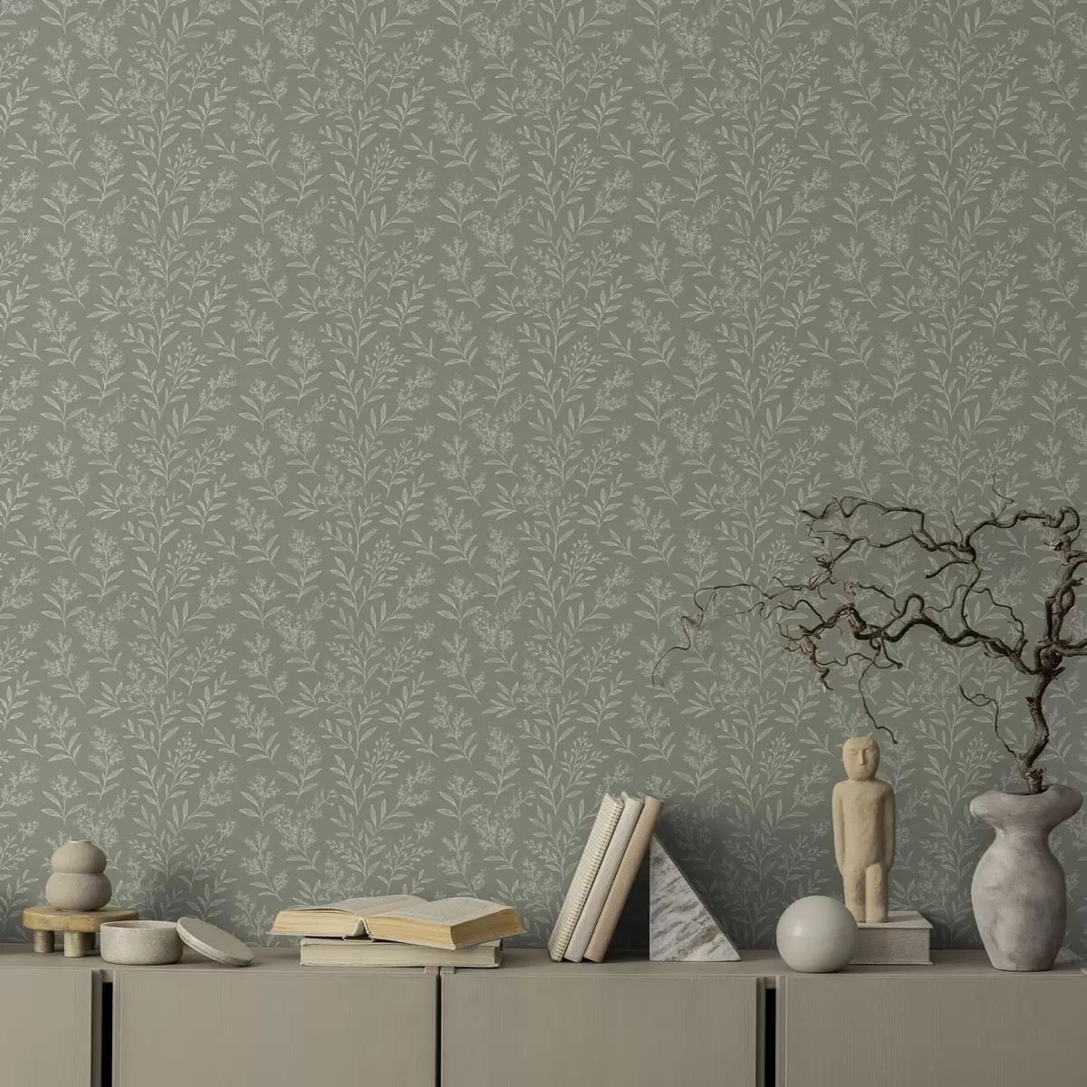 Wallpaper Salvie verde: ierburi fine și inflorescențe, model delicat a00611