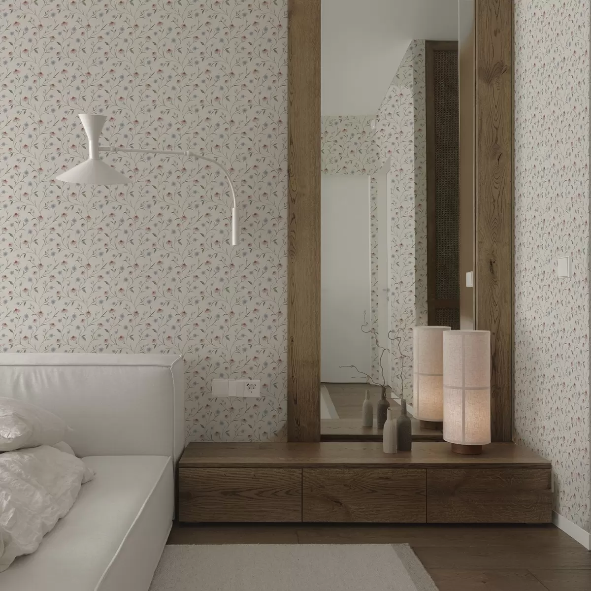 Wallpaper Margarete de câmp și echinaceea pe fond crem, luminozitate a00614