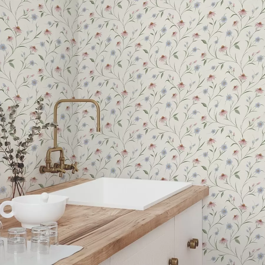 fototapet Margarete de câmp și echinaceea pe fond crem, luminozitate a00614