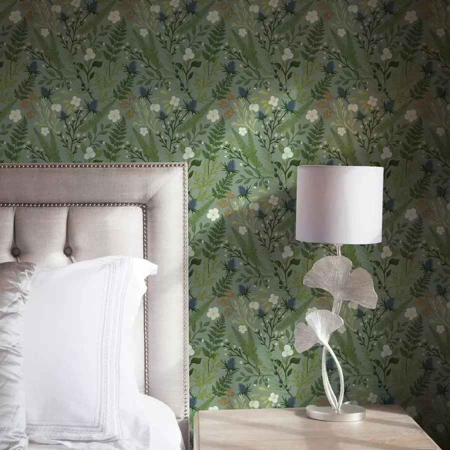 fototapet Ierburi de pădure, cicoare și fructe de pădure pe un fundal de mentă a00621v1