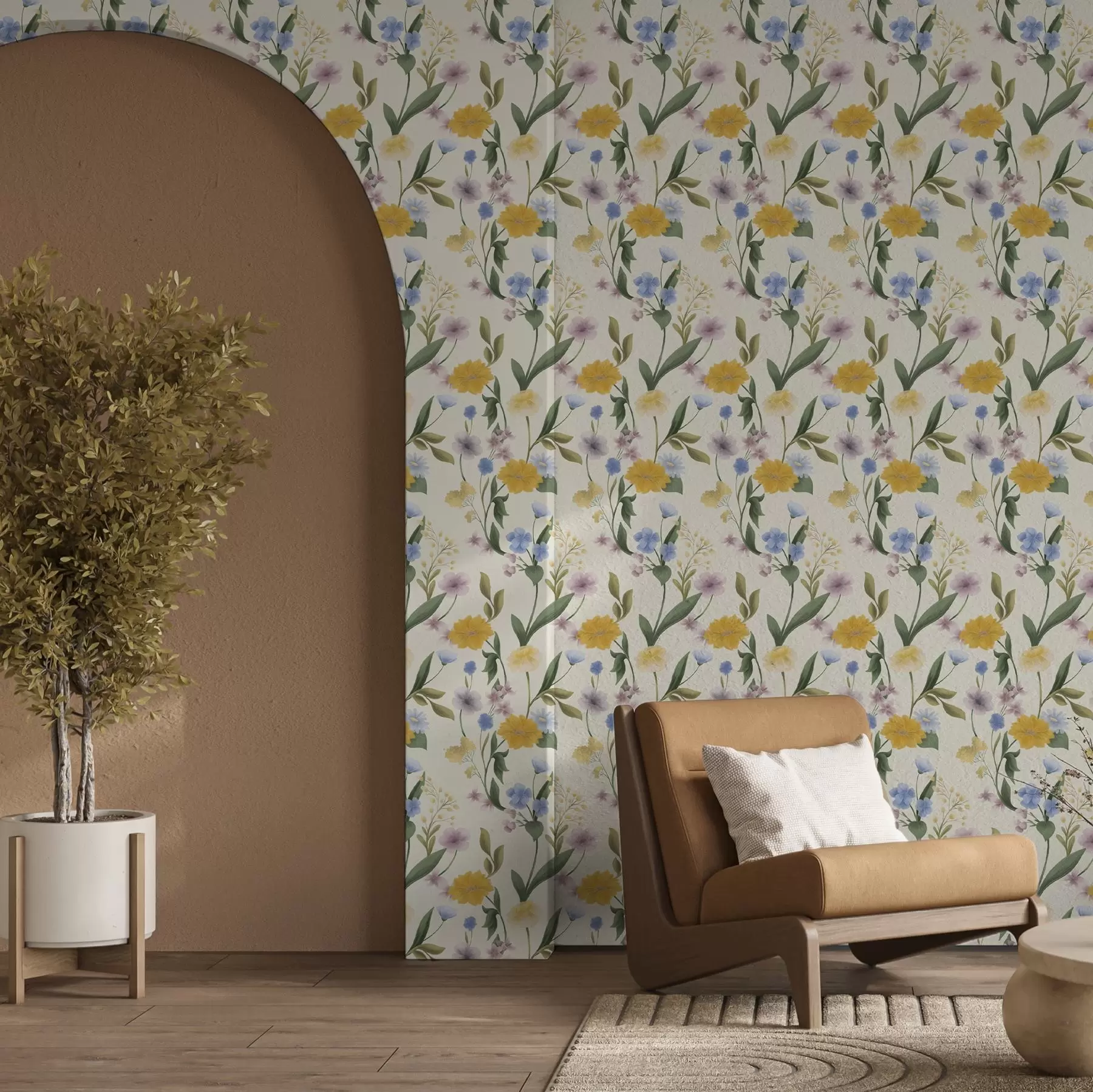 fototapet Amestec delicat de flori sălbatice în tonuri pastelate a00624