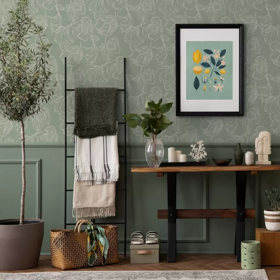 fototapet Flori mari liniare, linii de cretă pe fond salvie a00625v1