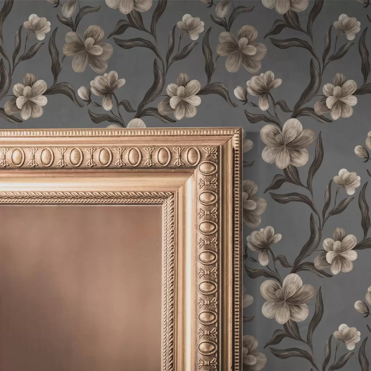 Wallpaper Flori bej pe fond gri grafit a00626v4