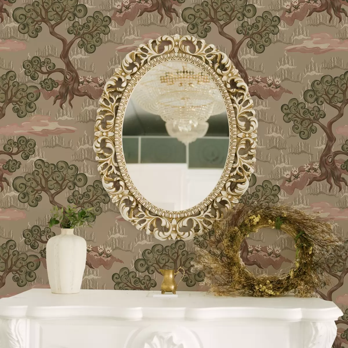 Wallpaper Peisaj oriental cu copaci capricioși pe un fundal nisipos a00715