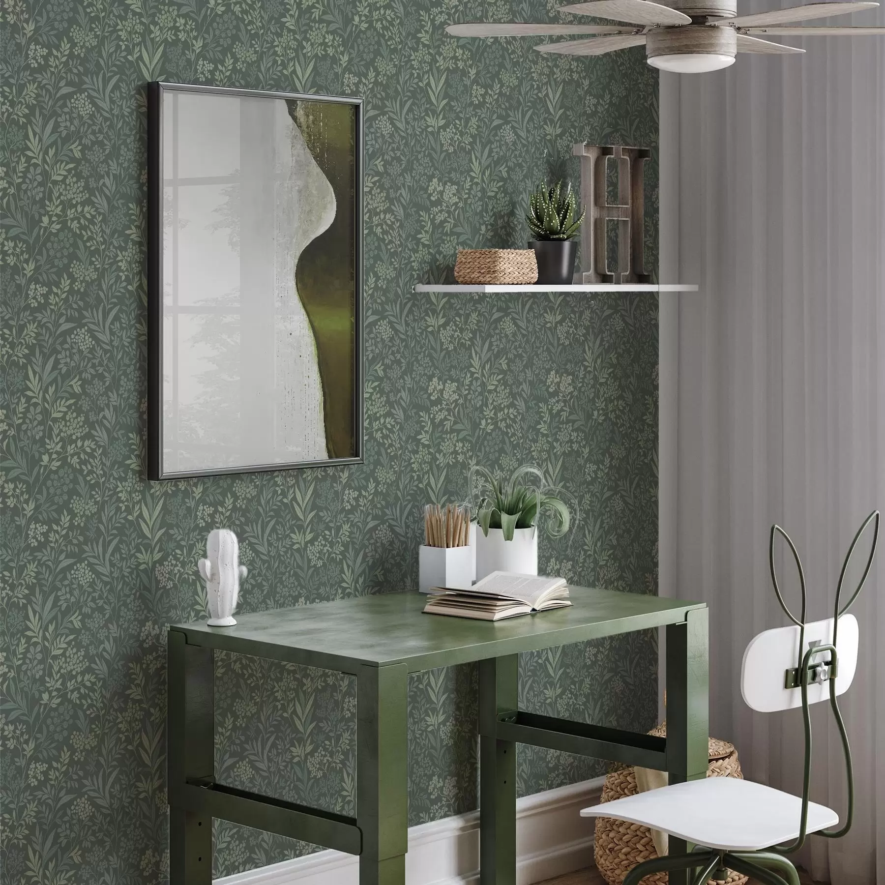 fototapet Ierburi și fructe de pădure de smarald, model botanic fin a00740