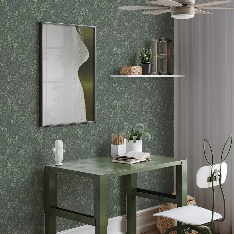 fototapet Ierburi și fructe de pădure de smarald, model botanic fin a00740