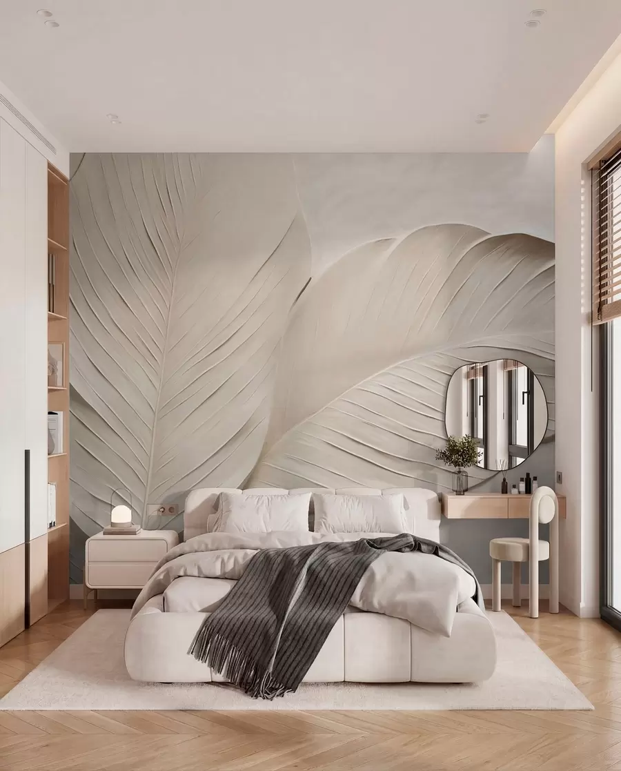 fototapet Frunze bej în relief cu umbre delicate w04614